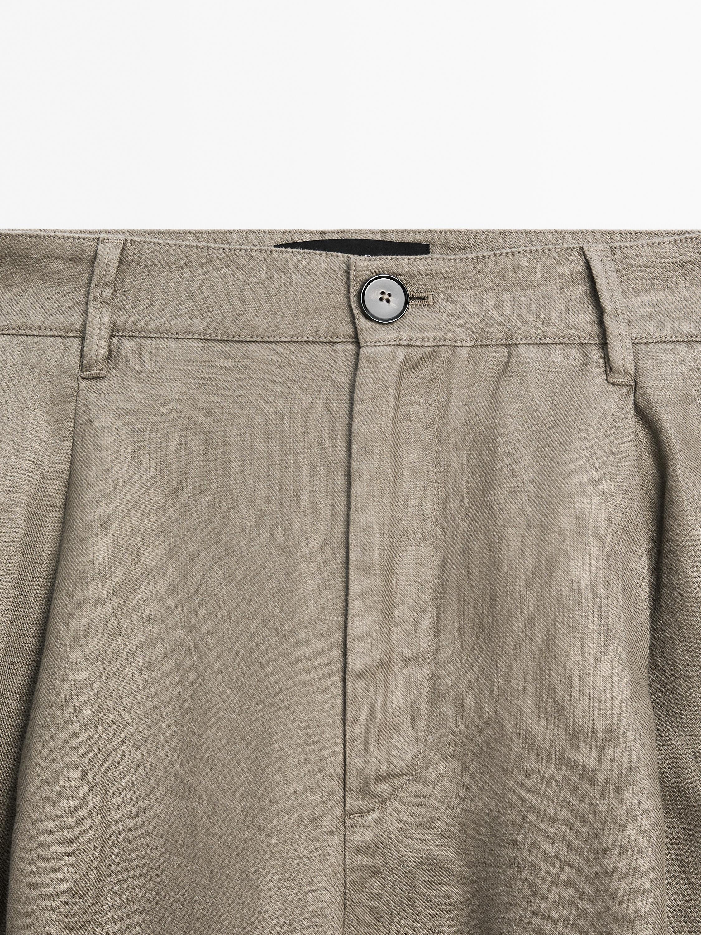 Pantalon large mid-rise 100 % lin